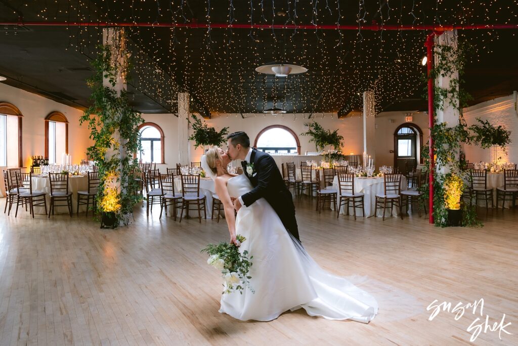 couple practicing their first dance at the liberty warehouse in brooklyn